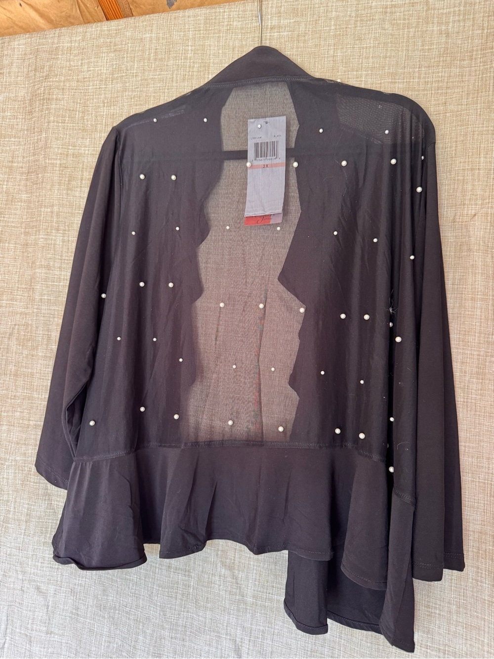 Black Ruffled Open-Front Cardigan - Picture 2 of 6